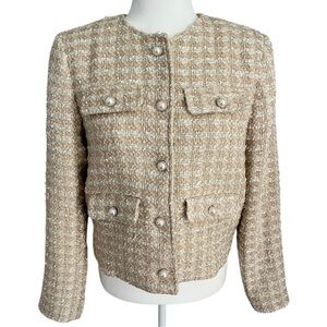 Rachel Zoe Tweed Boucle Beige Cream Size Small Lady Jacket Preppy Blazer